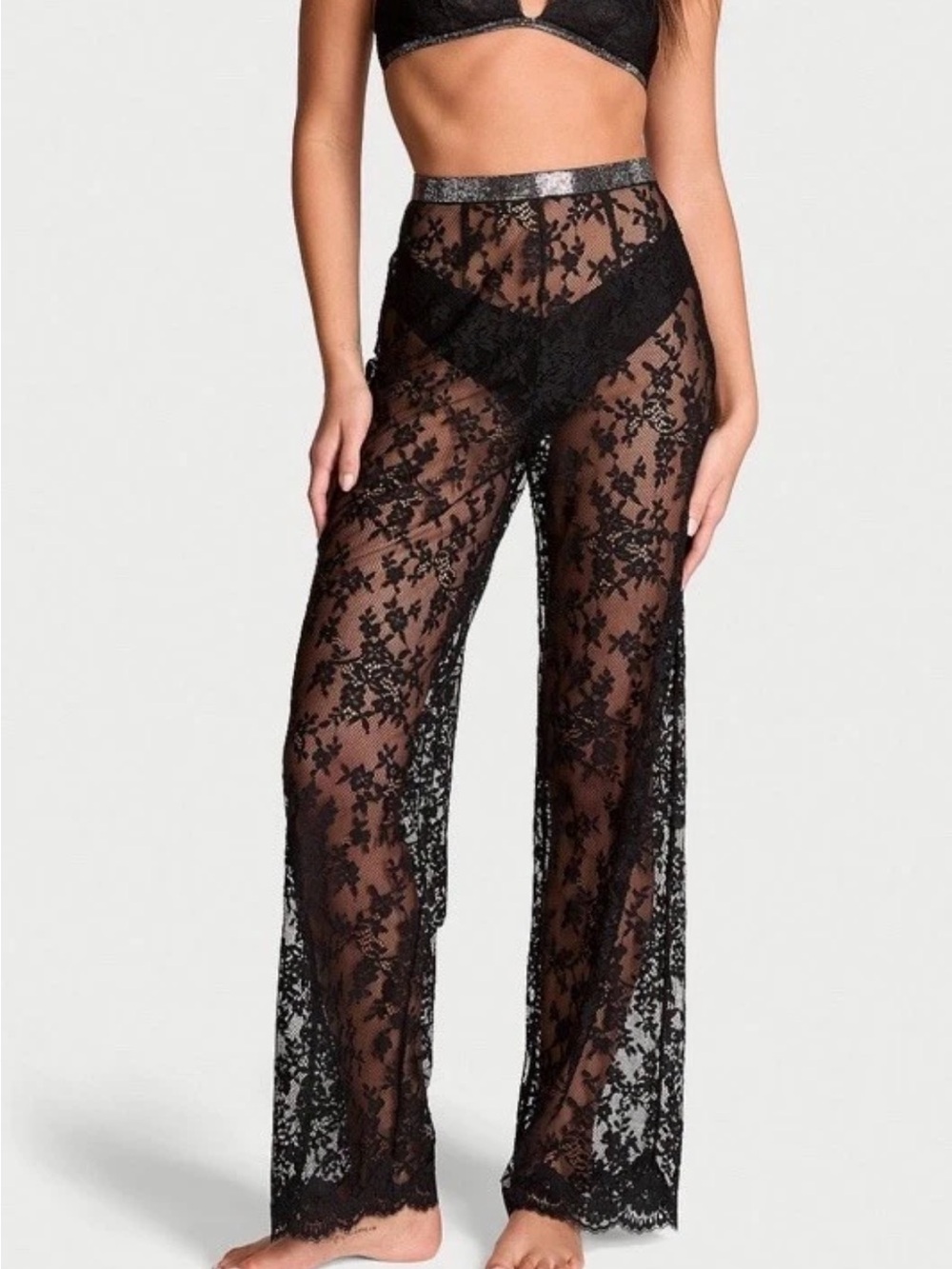 Victoria's Secret Black Lace Rhinestone Trouser Pants
